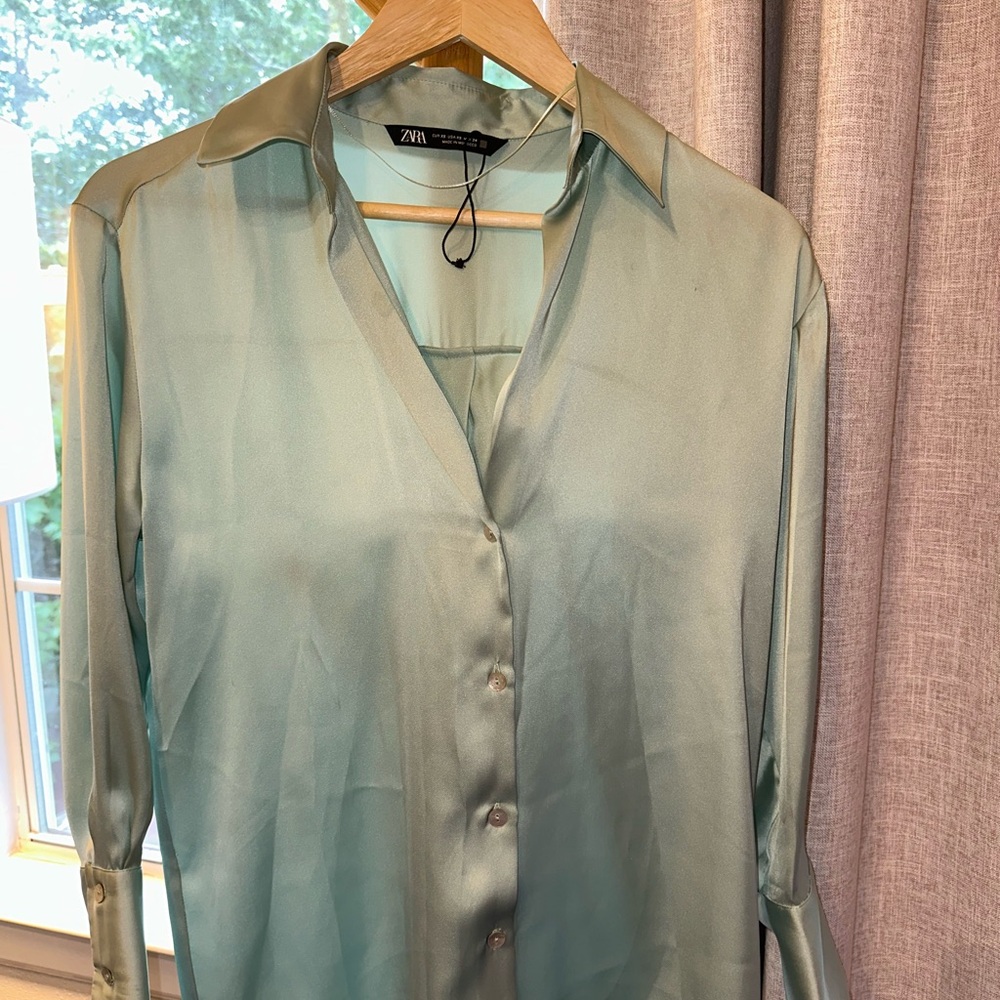 Zara Light Green Satin Shirt